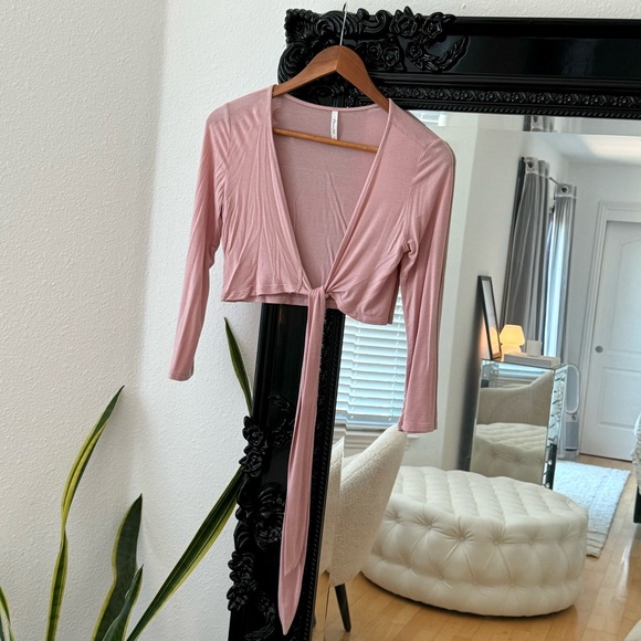 Active USA Tops - Active USA | Women’s Pink Long Sleeve Shrug Cardigan Tie Up Cropped Blouse